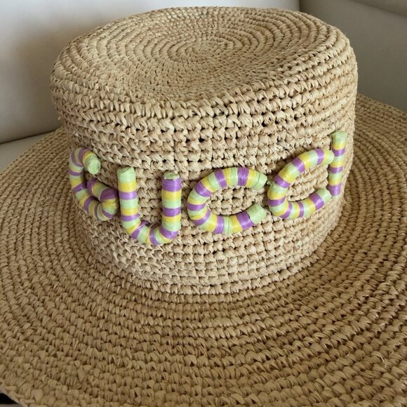 NWT GUCCI Monogram Embellished Raffia Hat Sz L - Picture 5 of 11